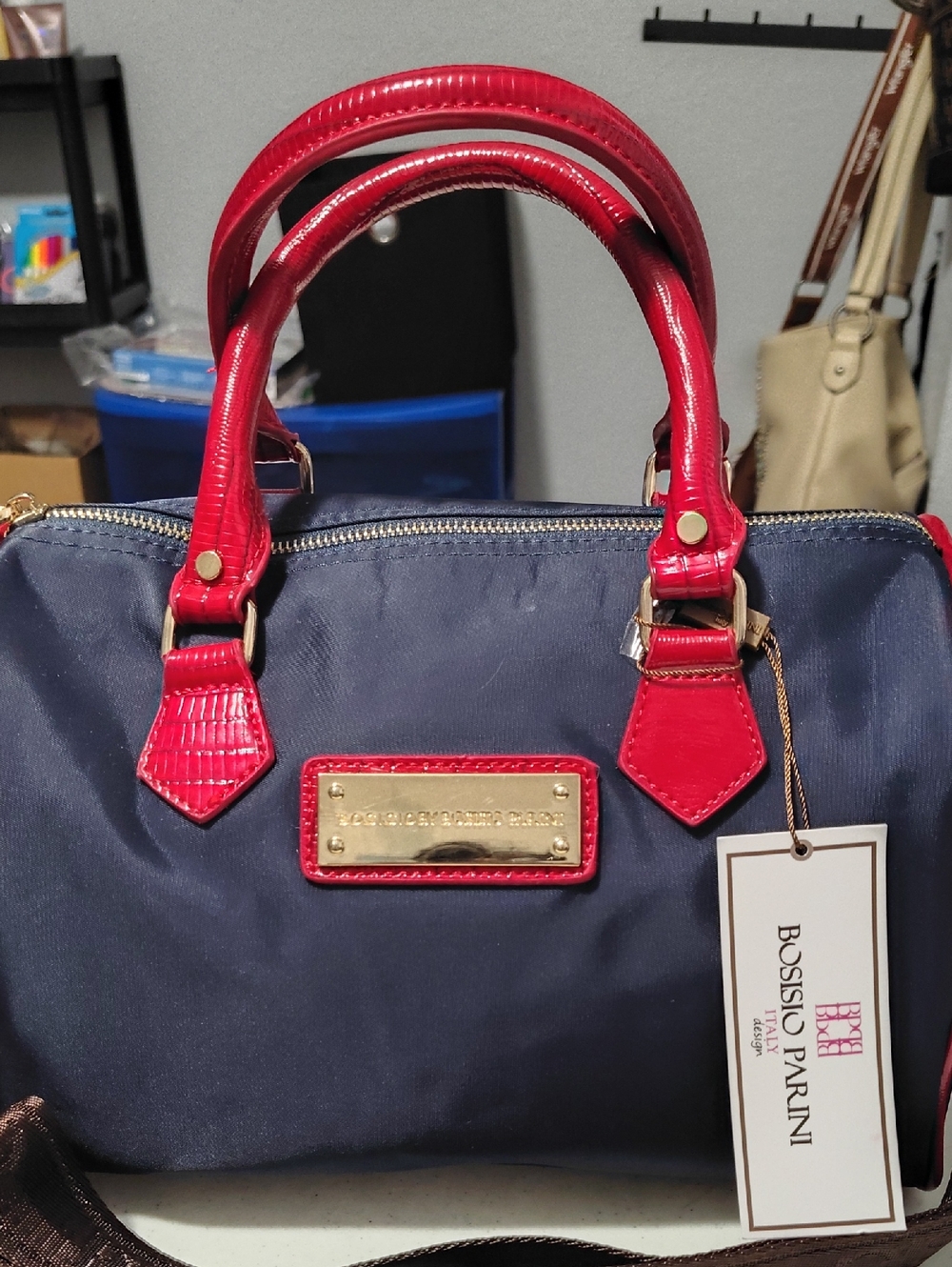 Brand New Navy and Red Satchel Handbag